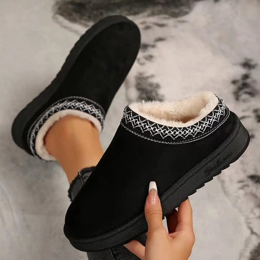 2026 New Women's Snow Boots Casual Slip-on Wool Warm Home Luxury Elegant Winter Cashmere Warm Boots Fashion Flat Shoes Plus Size