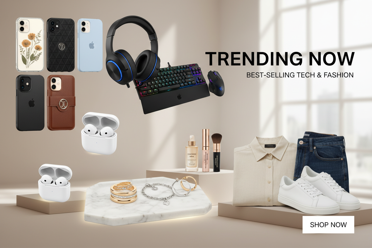Best-selling products including tech and fashion